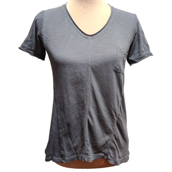 Left of Center XS Gray V-Neck Tee USA Made Anthropologie Pocket Capsule Wardrobe - Picture 3 of 14